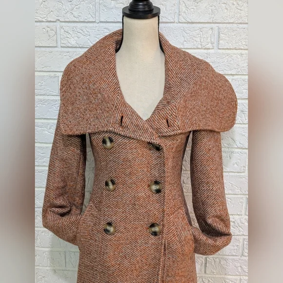 Sabine Double Breasted Wool Pea Coat Tweed Lined XS Winter/Could Jacket Pockets - Picture 6 of 11